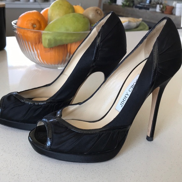 Jimmy Choo Black Patent Satin Heels - Picture 6 of 8